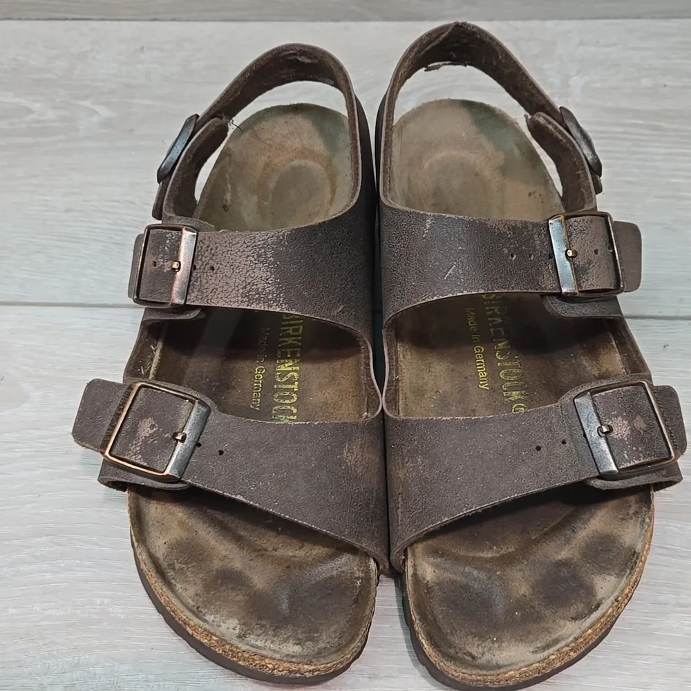 Birkenstock Women Milano Brown Suede Sandals Shoes Sz 36/5 Narrow